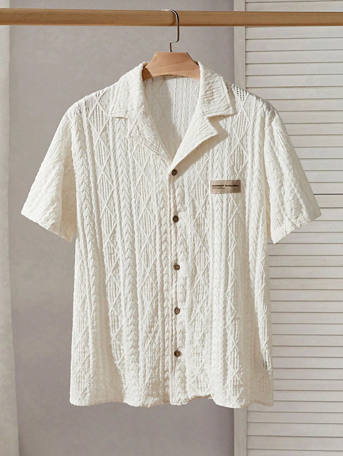 Men's Premium Textured Knit Cuban Collar Shirt – White